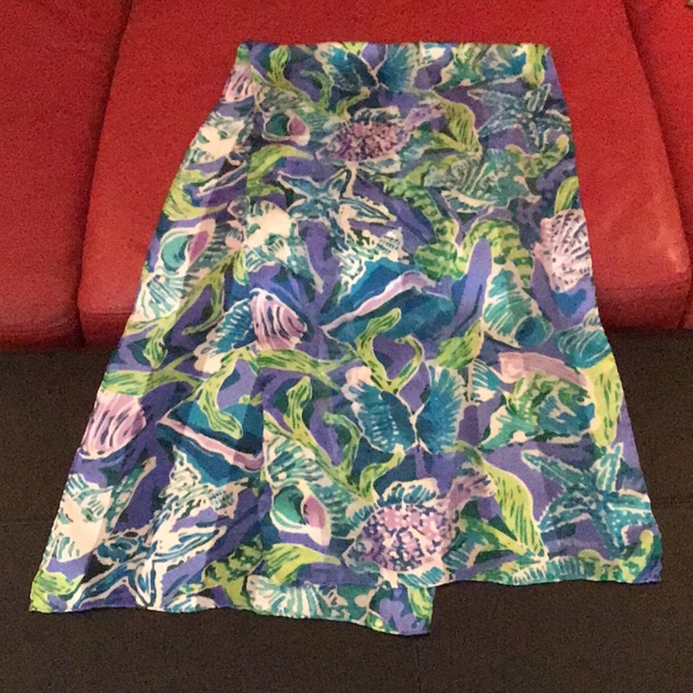 Bill Blass tropical fish sea life long silk scarf.